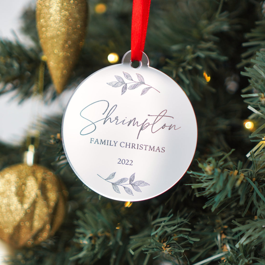 mirror acrylic family Christmas personalised bauble decoration 