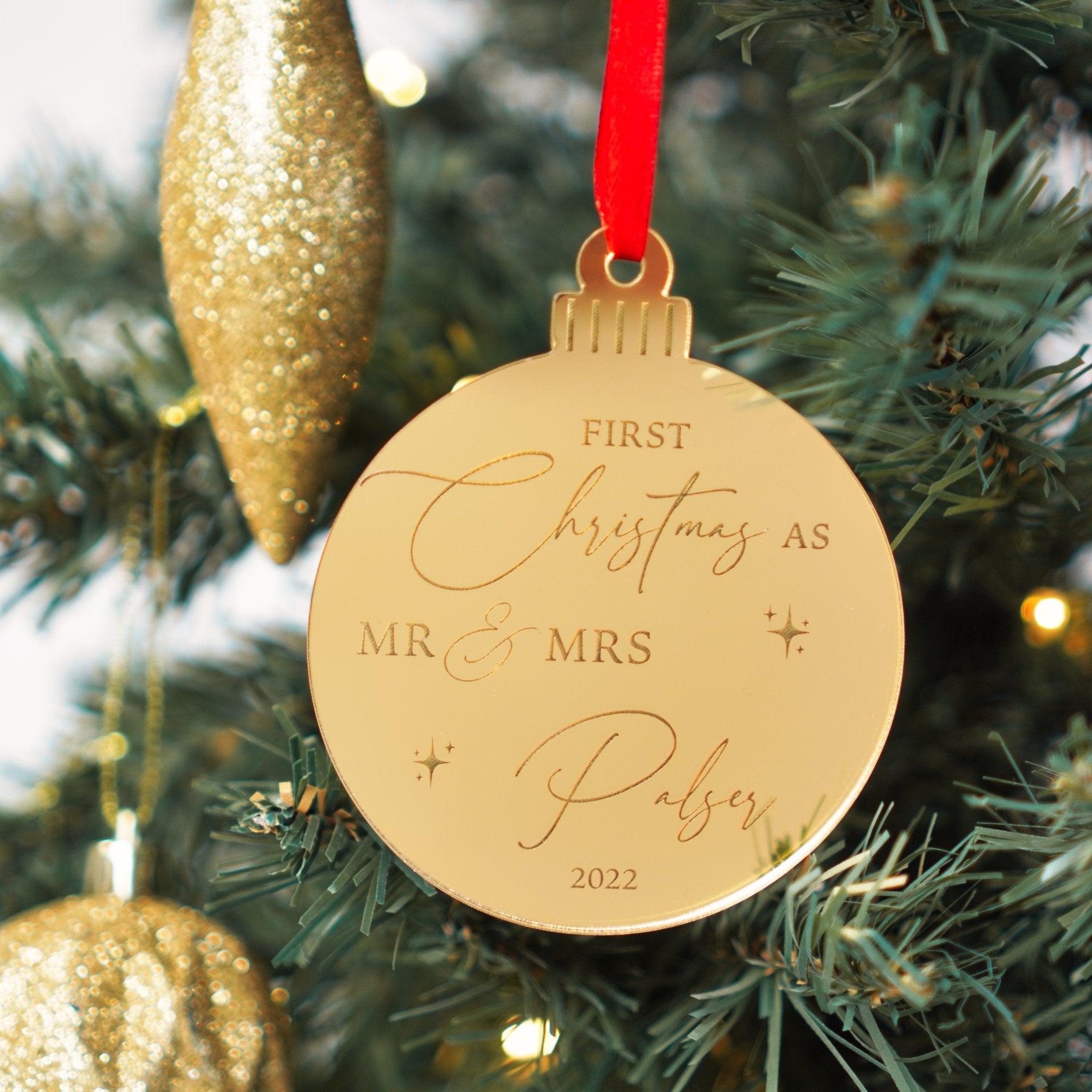 personalised first Christmas Mr and Mrs acrylic tree ornament decoration  