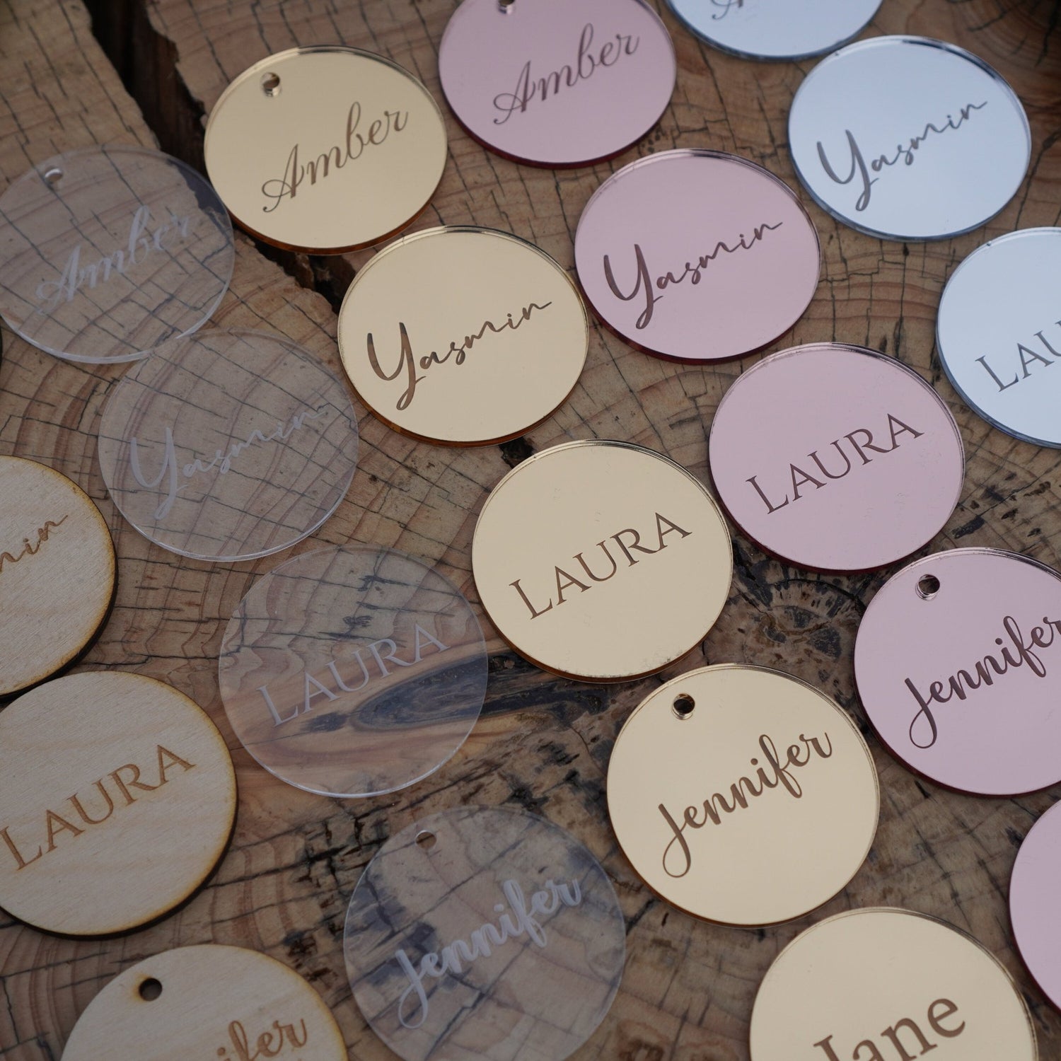 Mirrored Acrylic Personalised Wedding Name Tags