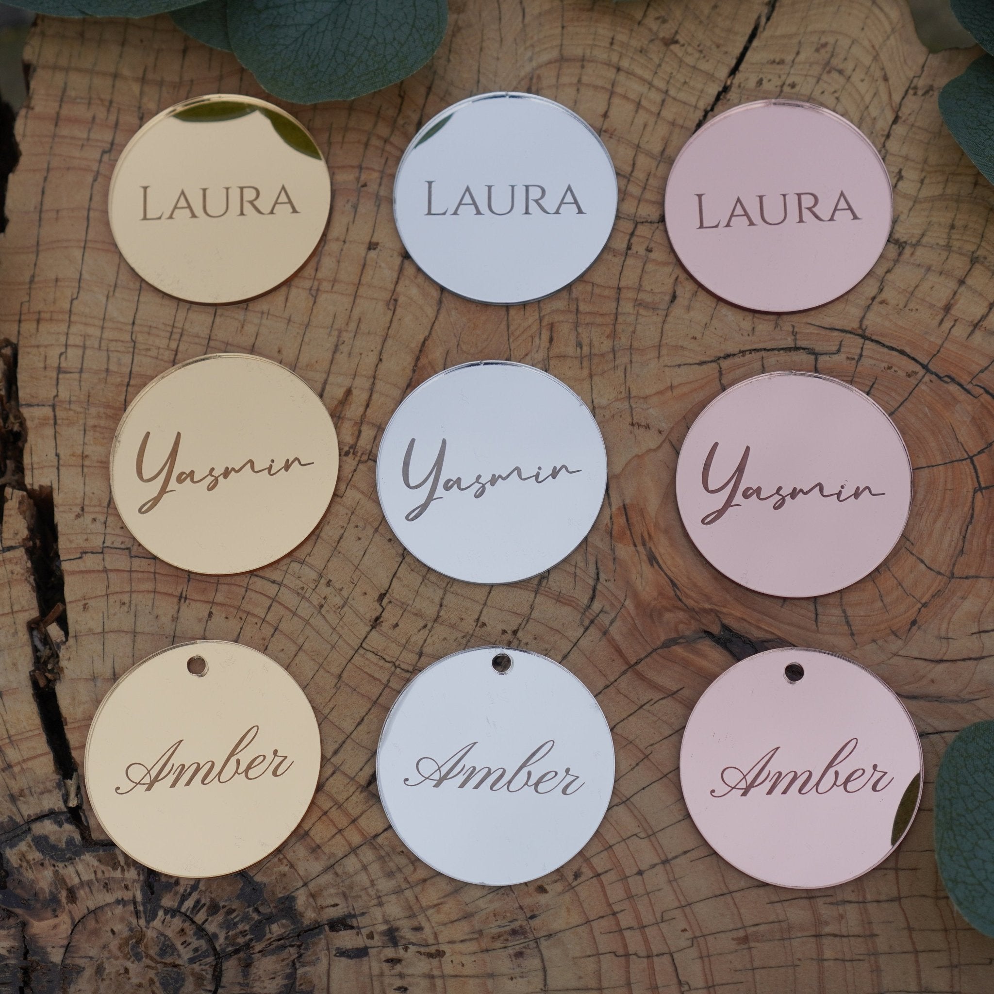 Mirrored Acrylic Personalised Wedding Name Tags