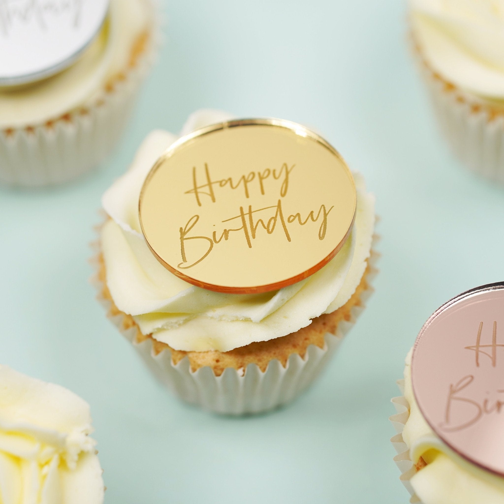  21Pcs Happy Birthday Cake Disc Acrylic Cupcake Toppers, Mirror  Acrylic Cake Topper for Birthday Party DIY Cupcake Decoration  (GOLD+PINK+SILVER, 21) : Grocery & Gourmet Food