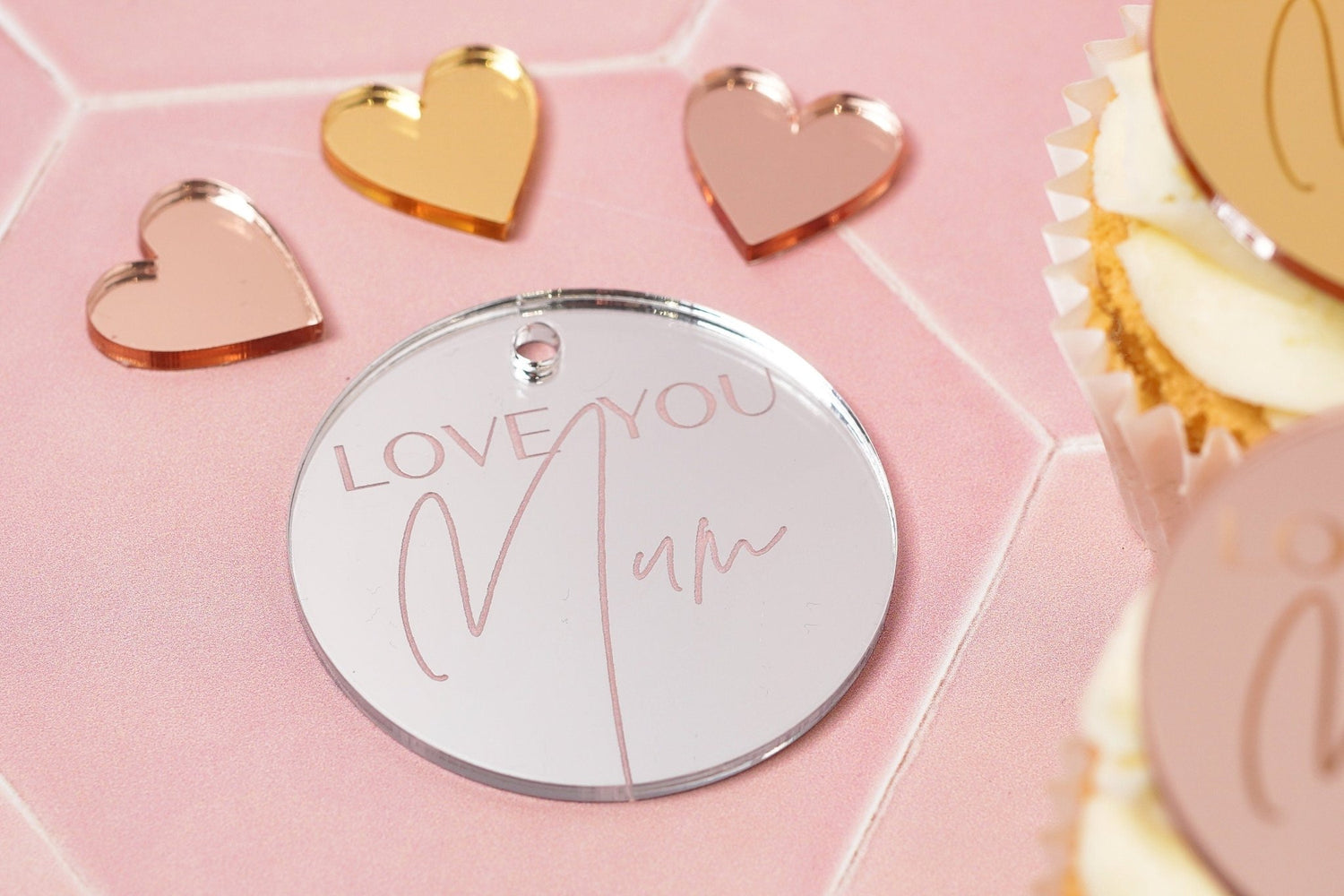 Mirror Acrylic Love You Mum Cupcake Topper / Gift Tag