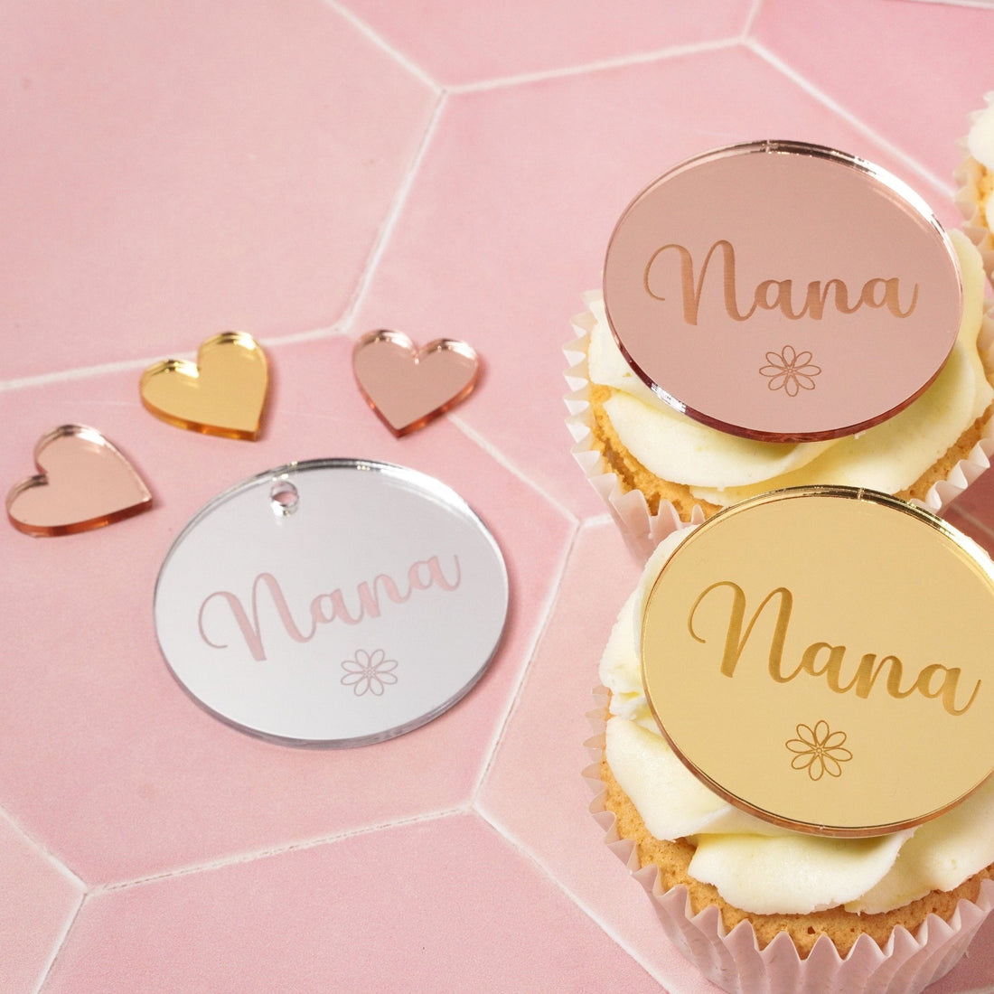 Mirror Acrylic Nana Birthday Cake Disc/Gift Tag