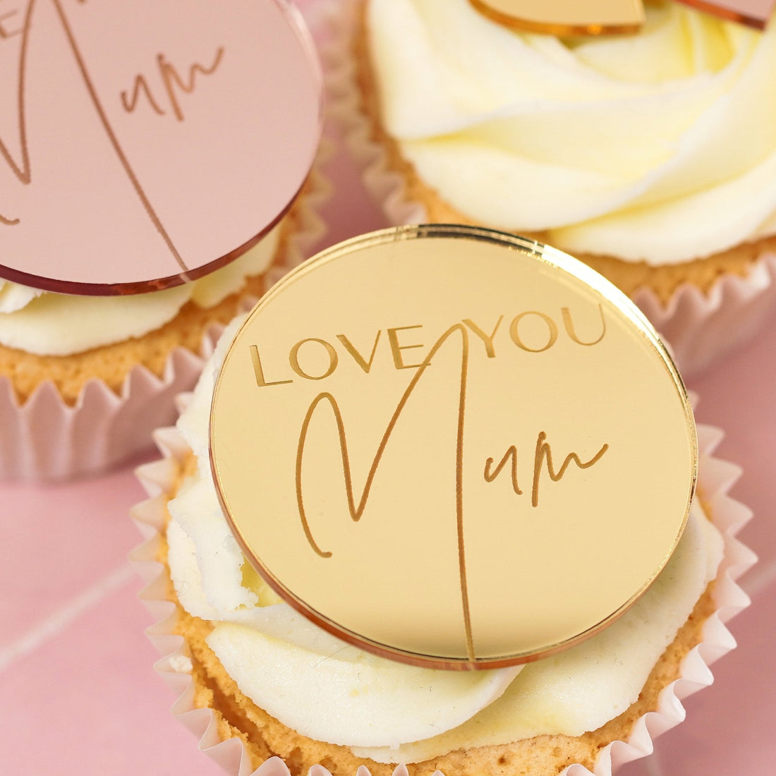 Mirror Acrylic Love You Mum Cupcake Topper / Gift Tag