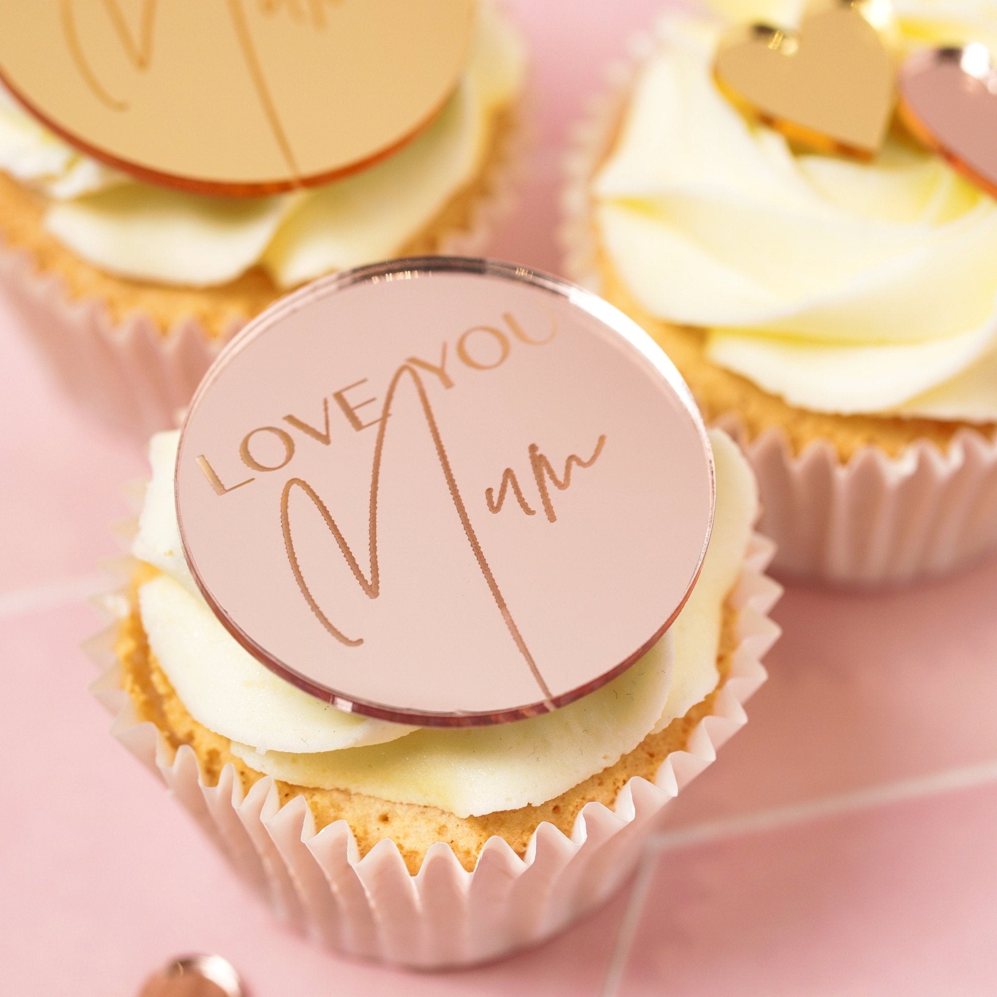 Mirror Acrylic Love You Mum Cupcake Topper / Gift Tag