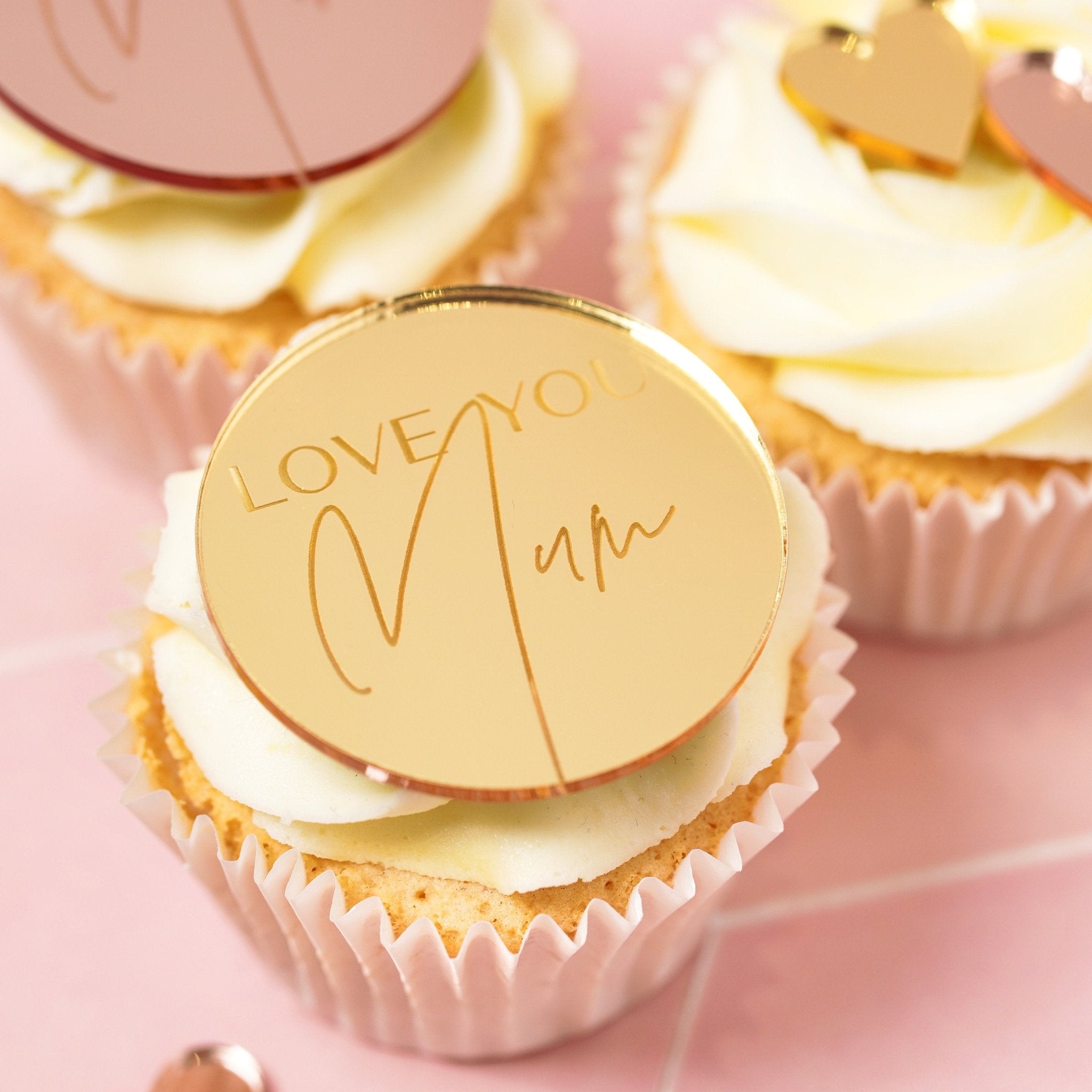 Mirror Acrylic Love You Mum Cupcake Topper / Gift Tag