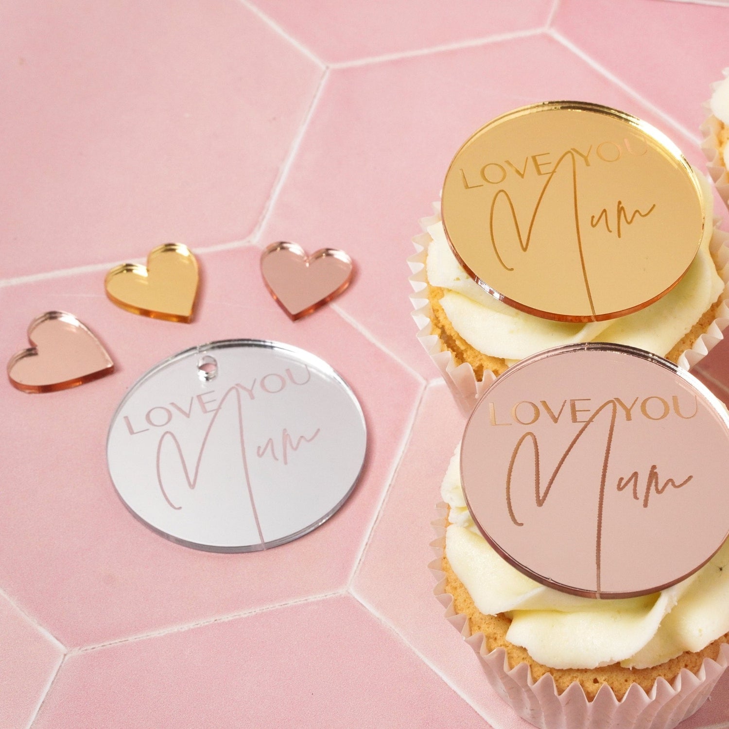 Mirror Acrylic Love You Mum Cupcake Topper / Gift Tag