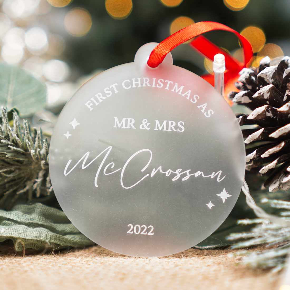 acrylic mr and mrs first Christmas married bauble ornament