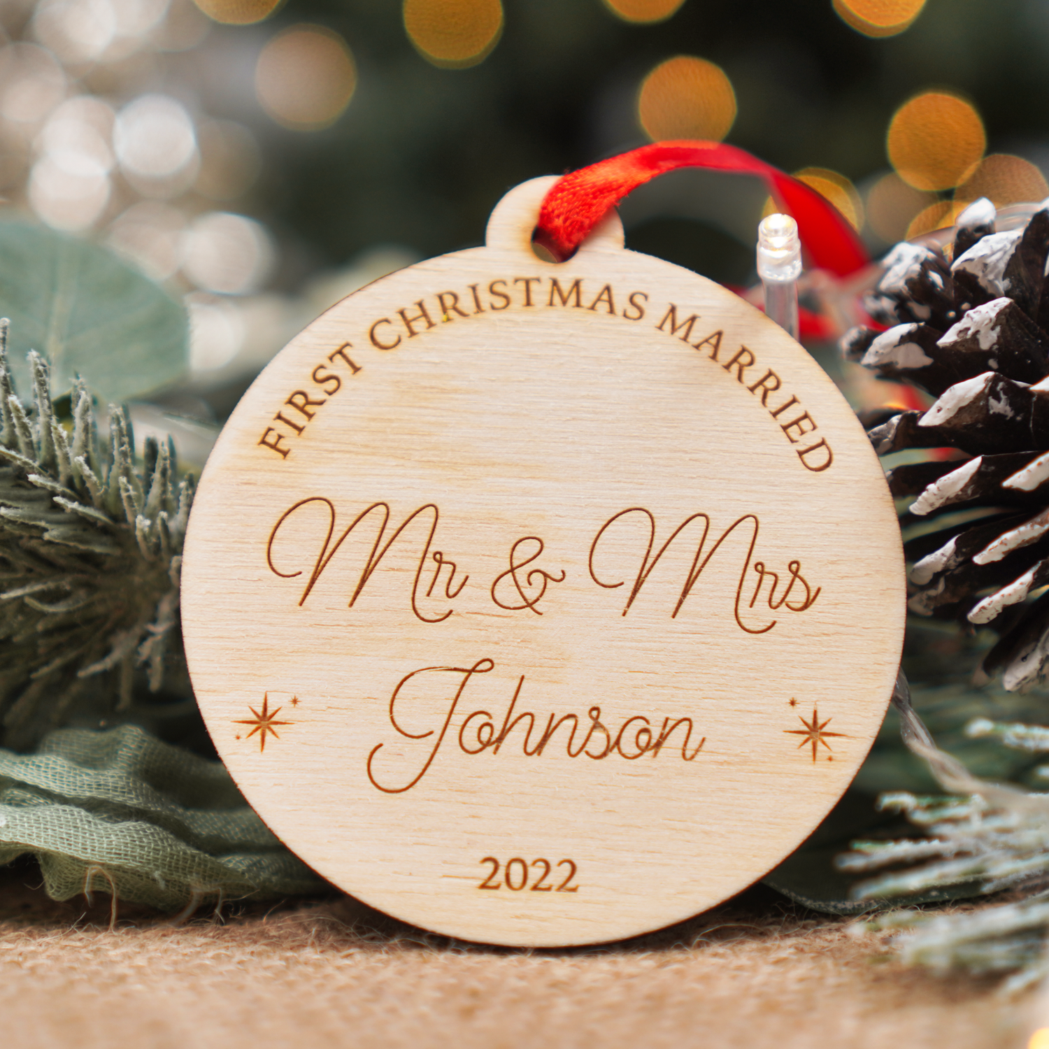 mr and mrs first Christmas married personalized bauble ornament for Christmas