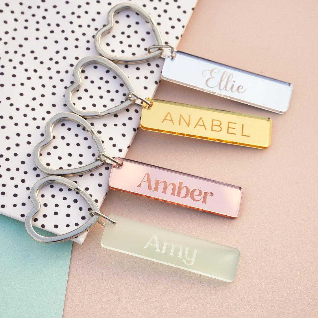 personalised acrylic name key ring charms for friend or partner  