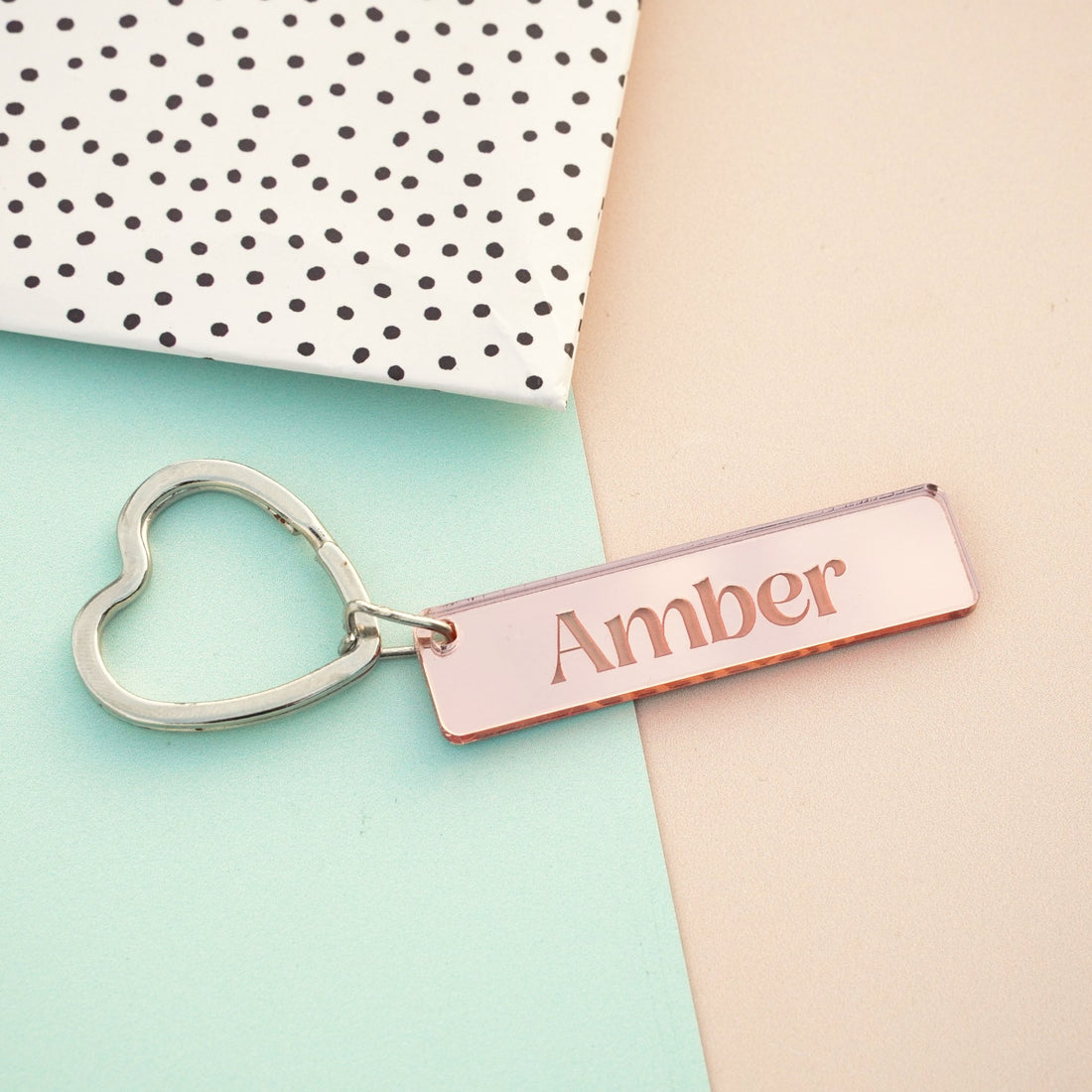 rectangle mirror acrylic personalised name key ring 