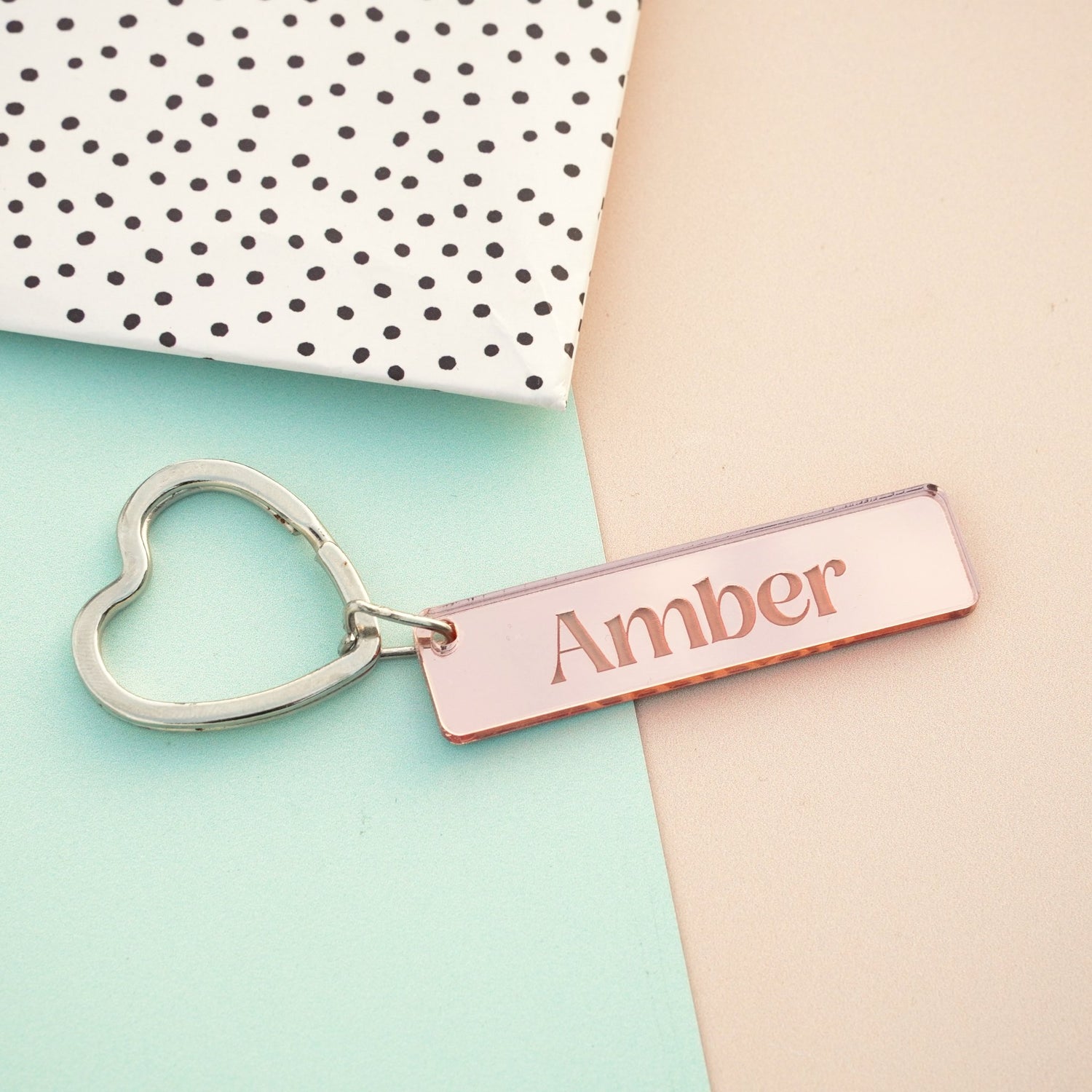 rectangle mirror acrylic personalised name key ring 
