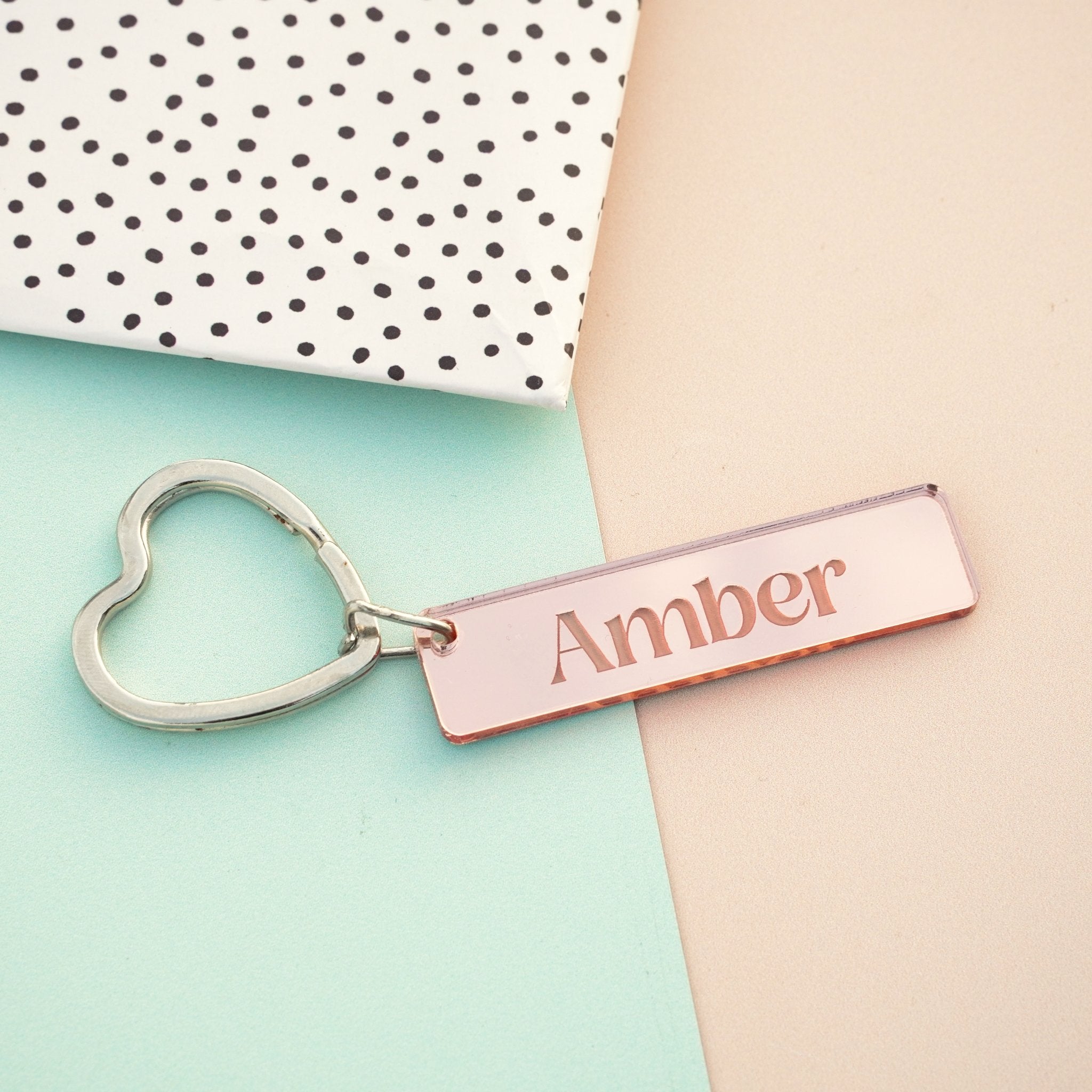 rectangle mirror acrylic personalised name key ring 