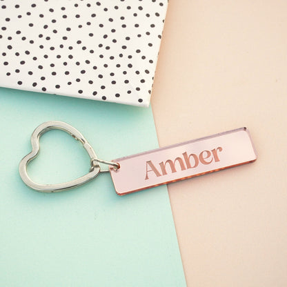 rectangle mirror acrylic personalised name key ring 
