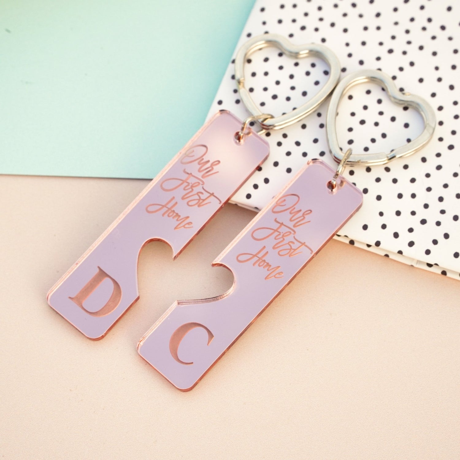 acrylic heart cut out new home key ring pair