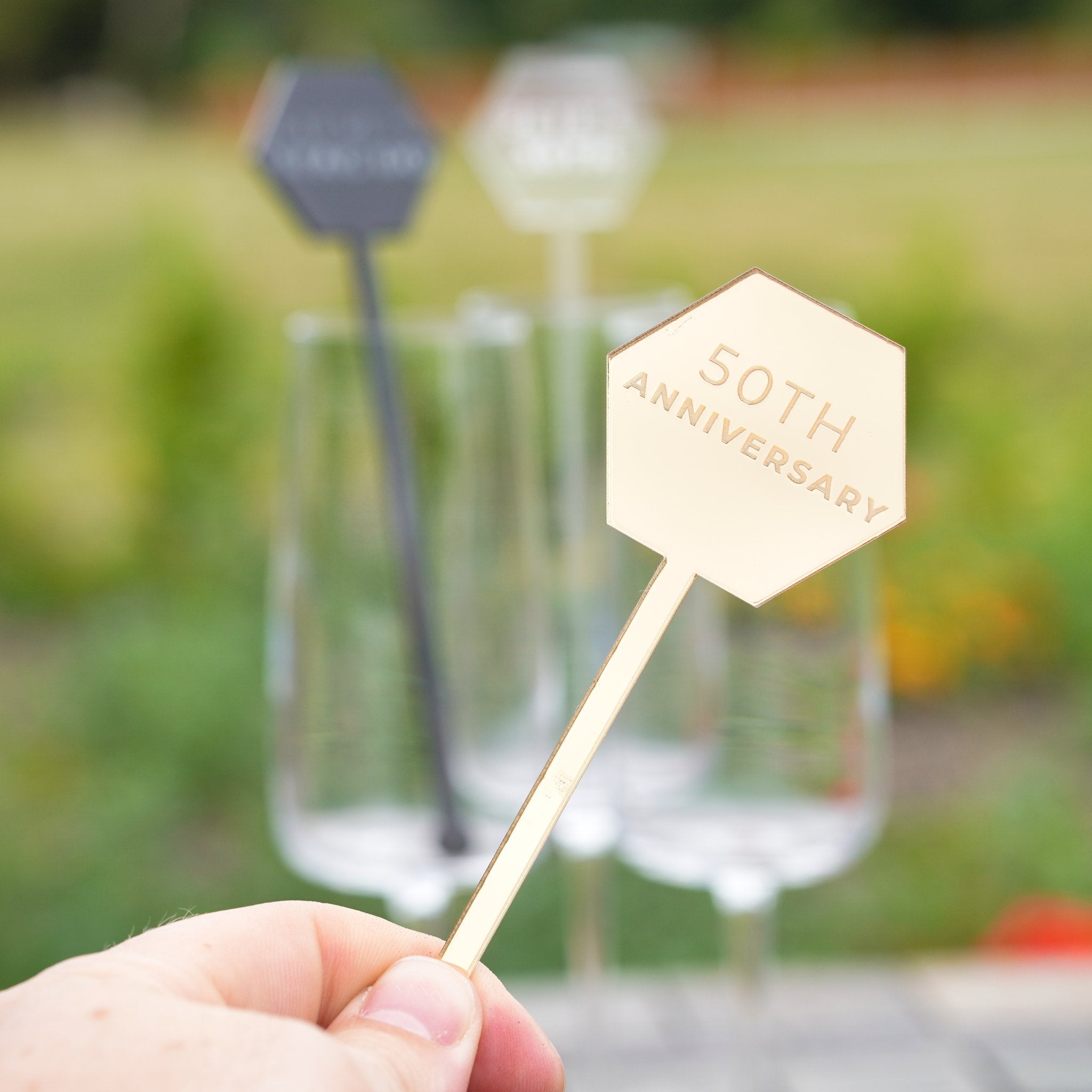 personalised anniversary acrylic hexagon drink stirrer décor 