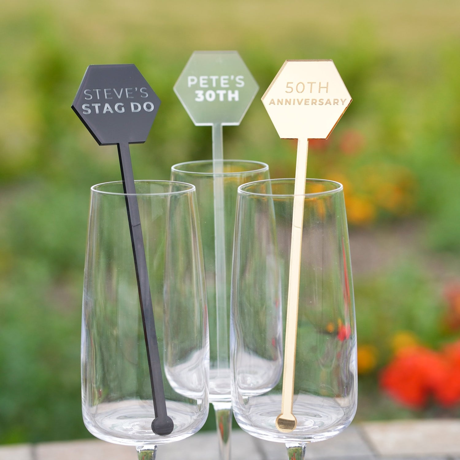 contemporary modern hexagonal acrylic drink stirrers for party and celebration decorations 
