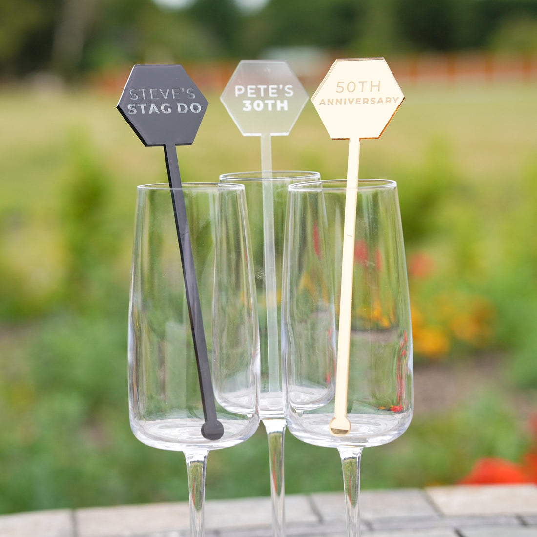 personalised acrylic hexagon drink sitters for celebrations and events 