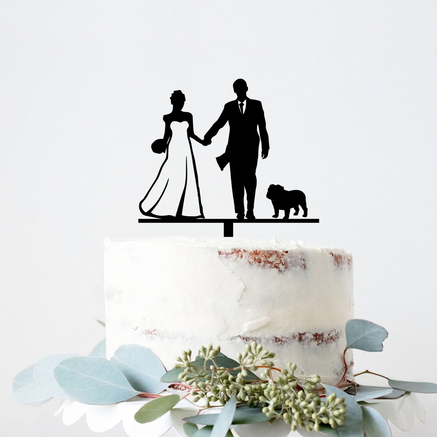 Wedding Cake Topper With Dog Silhouette