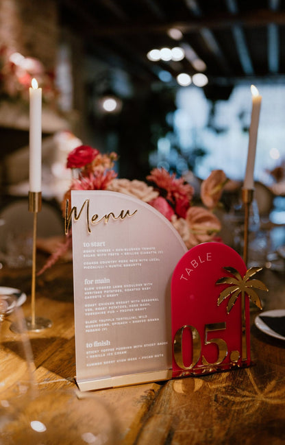 Table numbers and menu sign