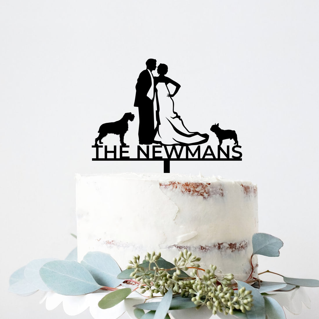 Bride and Groom Cake Topper with Dog