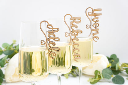 wooden wedding name charms for drink glasses