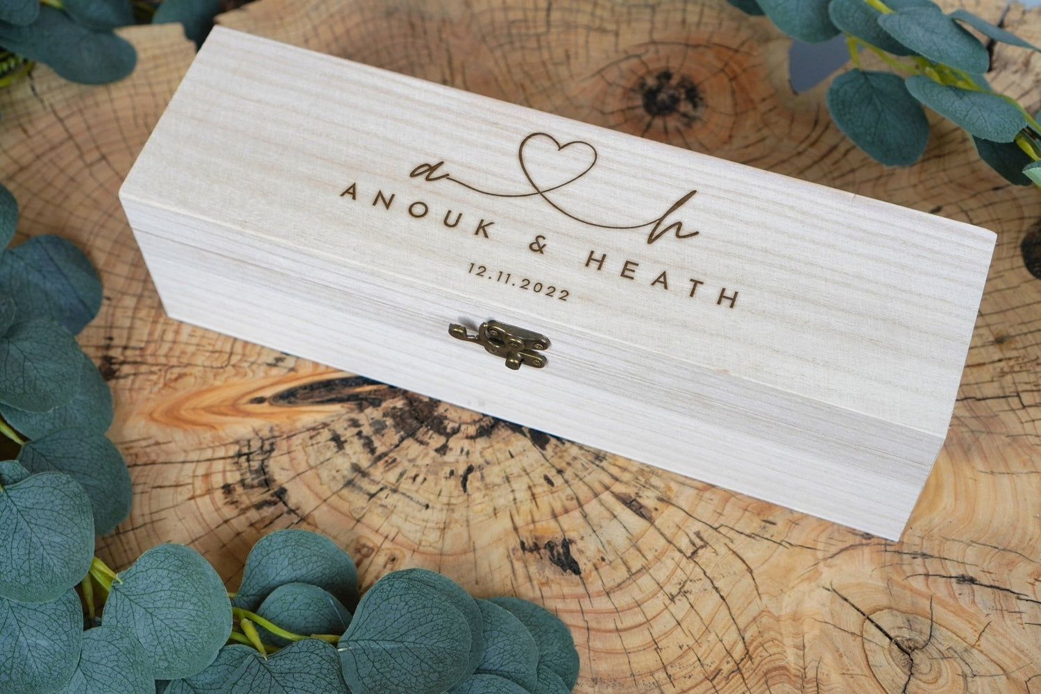 Personalised Wedding Wine Box with Heart Detail