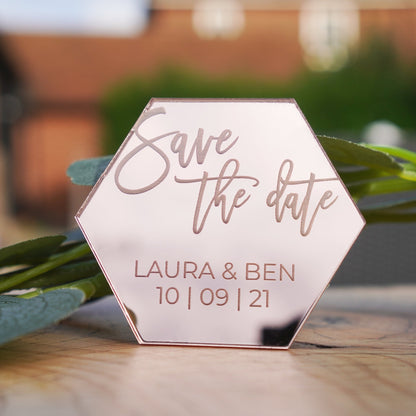 hexagonal wedding save the date gift