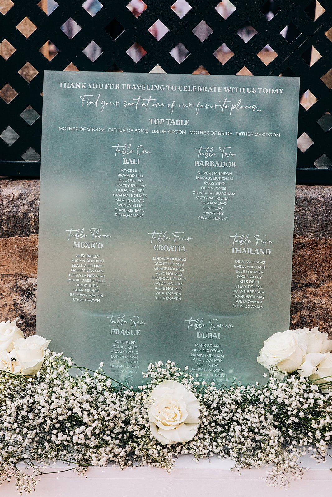 Acrylic Wedding Table Seating Plan