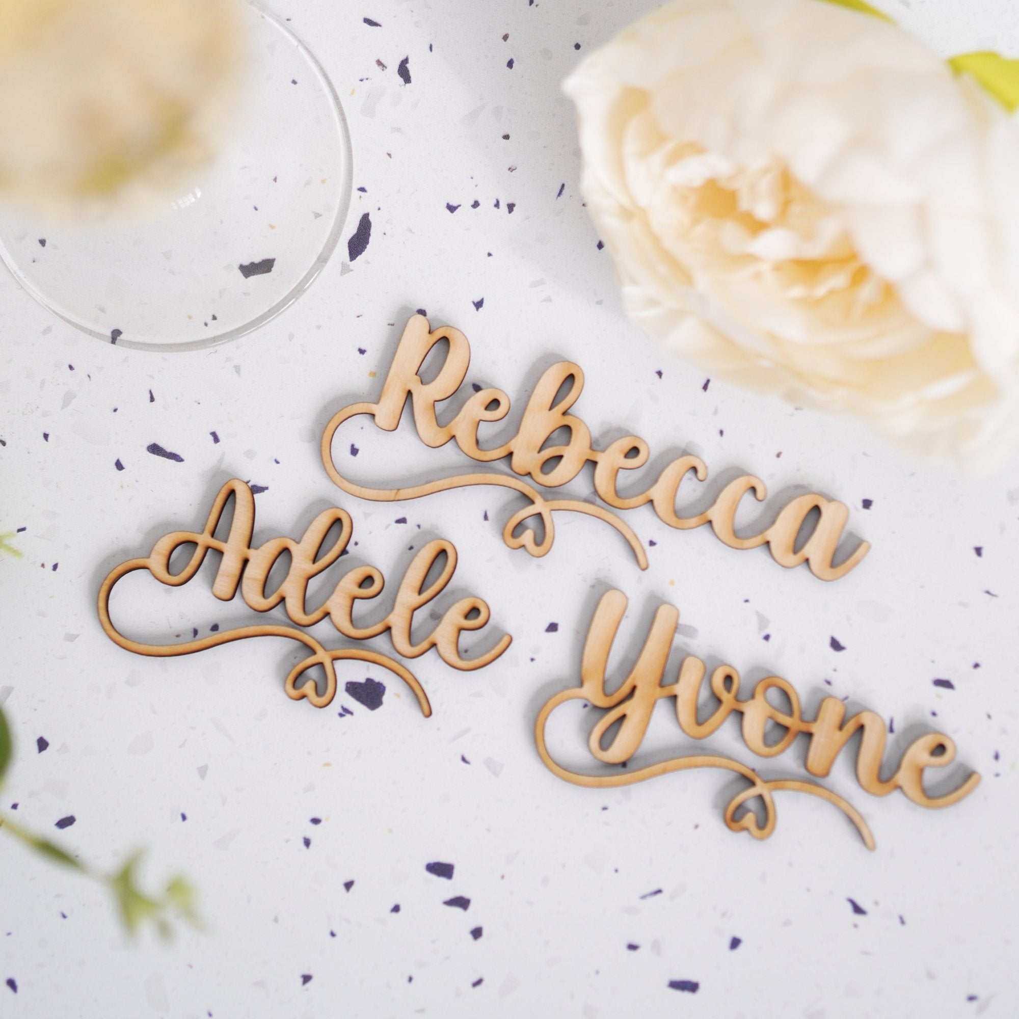 wedding place name decorations for wine and champagne glasses 