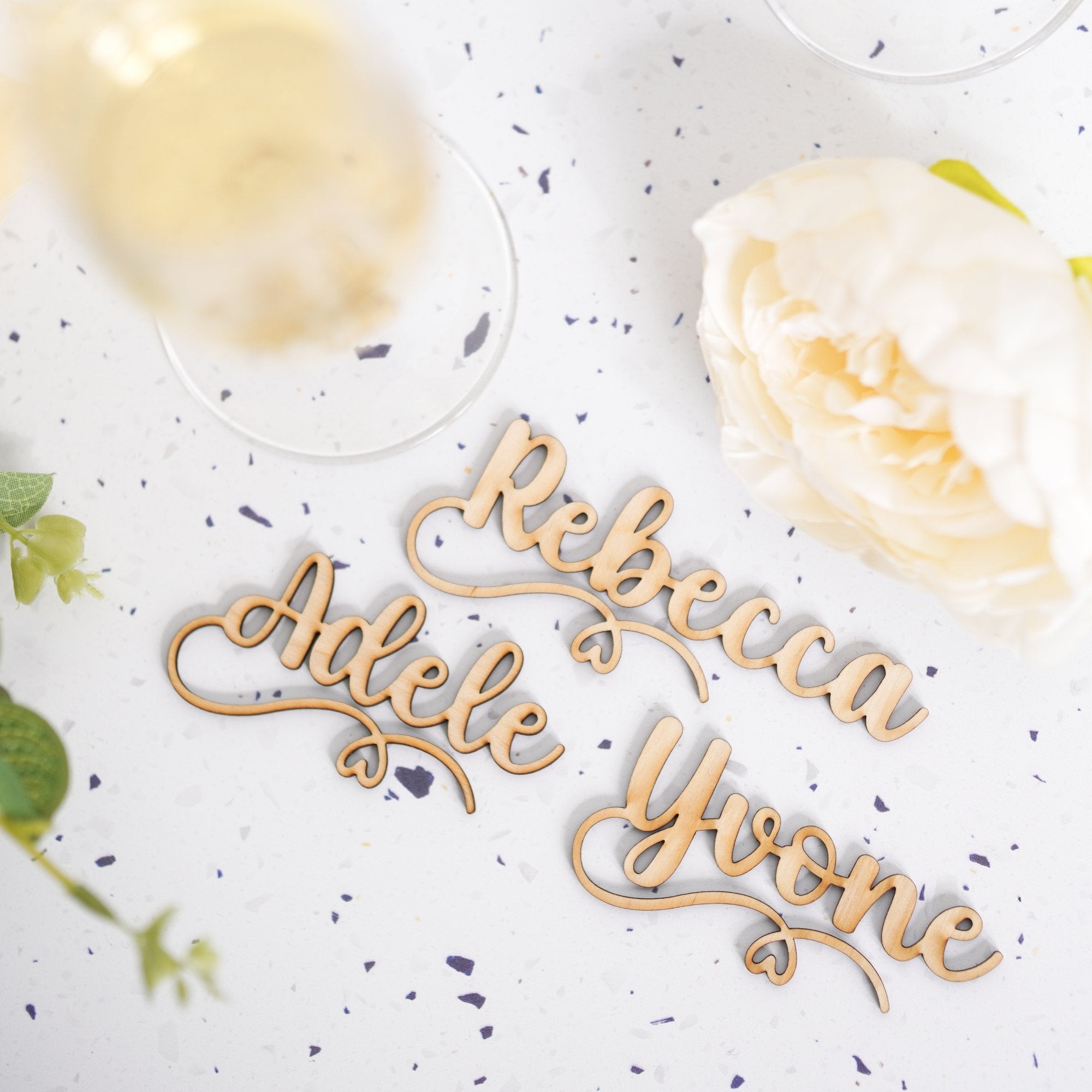 name tags for wine glasses  and tables at weddings 
